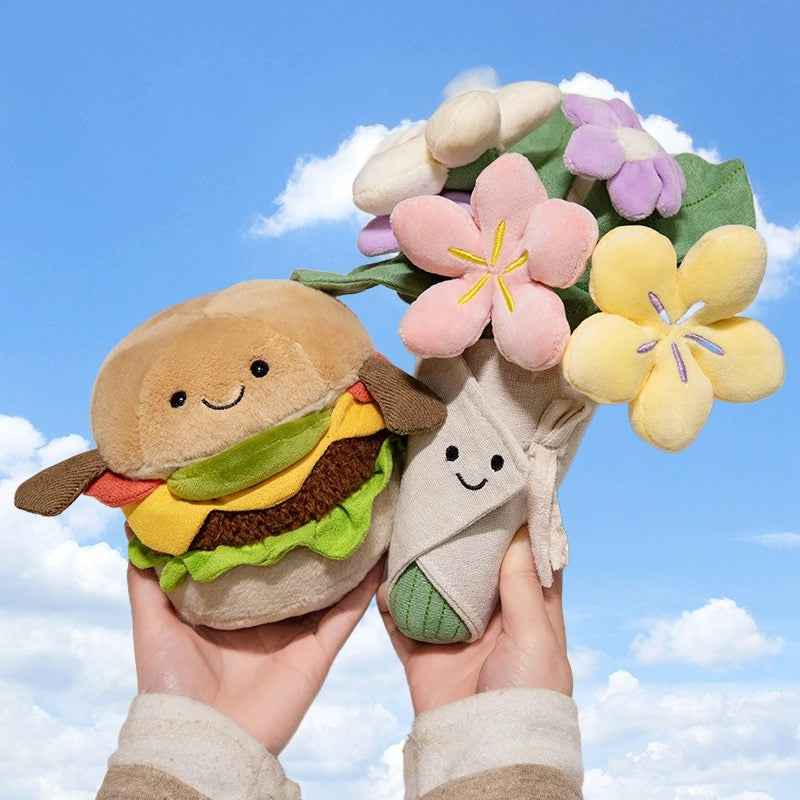 flowers with stuffed animals