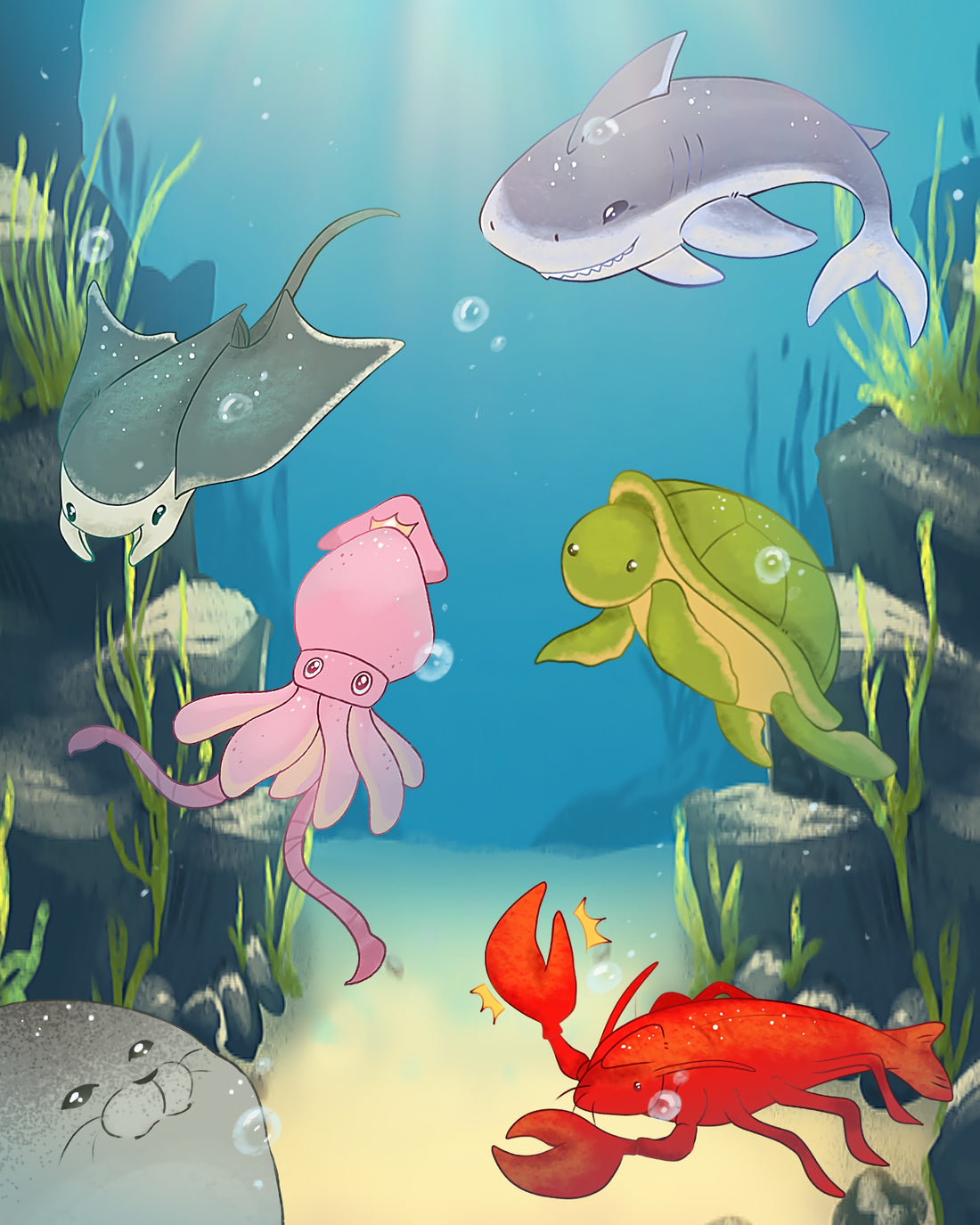 Vertical Aquatic Animals Collection Banner